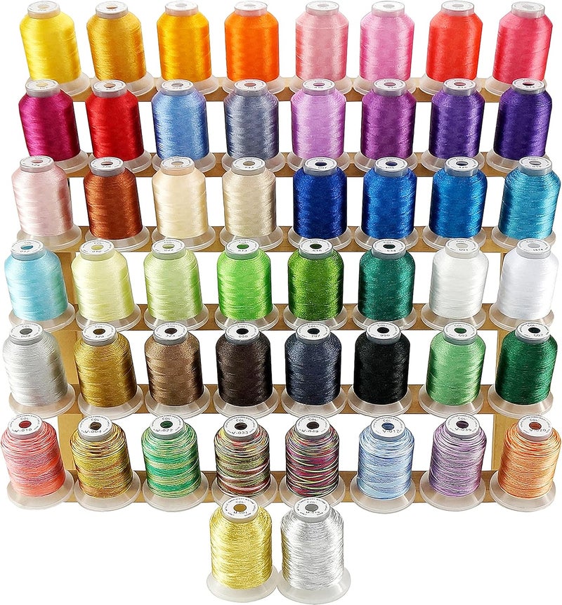 New brothread 50 Spools Embroidery Machine Thread Kit Including 40 Colors+8 Variegated Colors+2 Metallic Colors are Compatible with Janome Singer Pfaff Husqvarna Embroidery Sewing Machines - Image 1